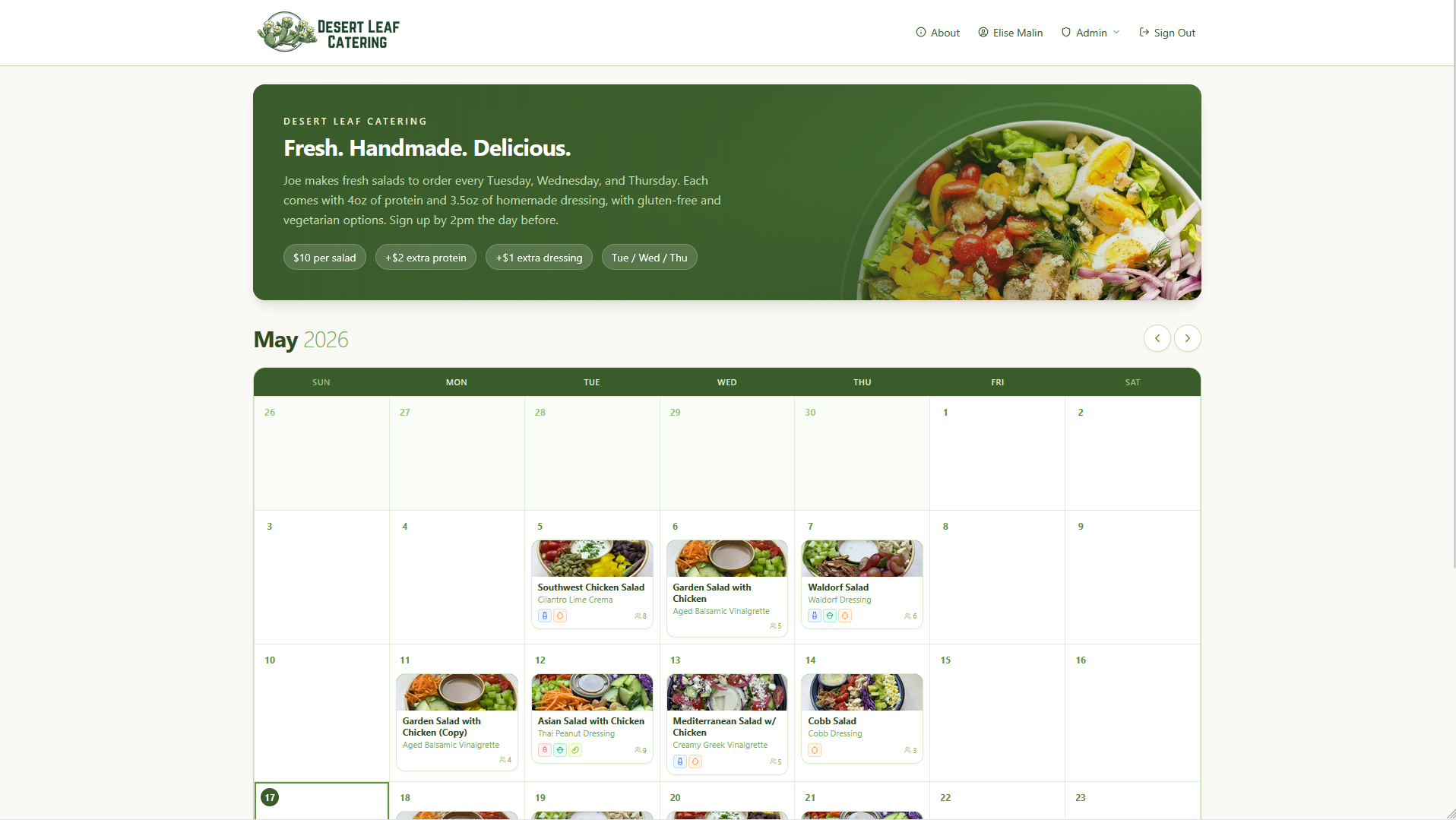 Desert Leaf Catering made-to-order ordering app